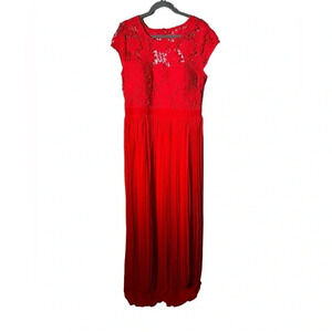 Soieblu Dress Red Lacey Bodice Size 1XL Long Flowing Bridesmaid Formal Prom
